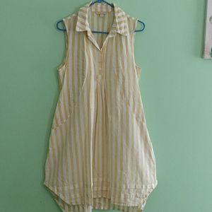 Hello Summer yellow and white linen cotton dress